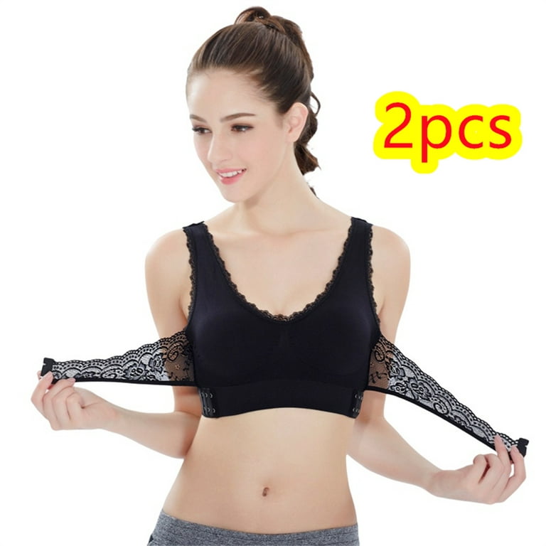 Women'S Sports Bra 2 Pack Lace Front Cross Side Buckle Yoga Sports