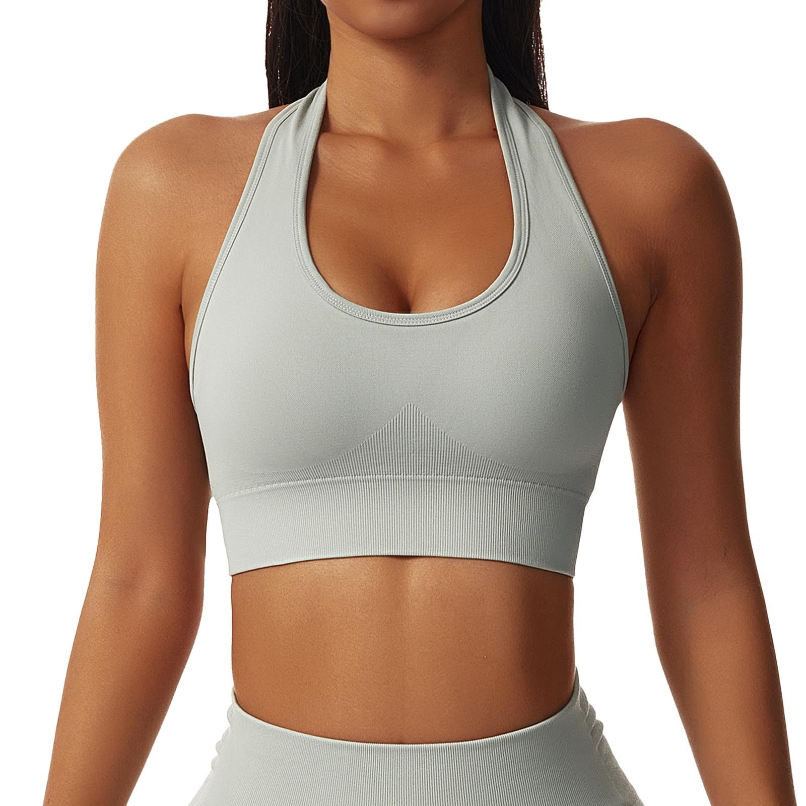 Bras for Women Halterneck Backless Fitness Bustier Padded Out Underwire Top  Yoga Medium Workout Sport Bra Beige XL