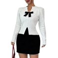 thumbnail image 1 of Women'S Spotted Long Sleeved V-Neck Pullover Sweater with Bow- Details, Casual and Elegant Outdoor Wear White XL, 1 of 8