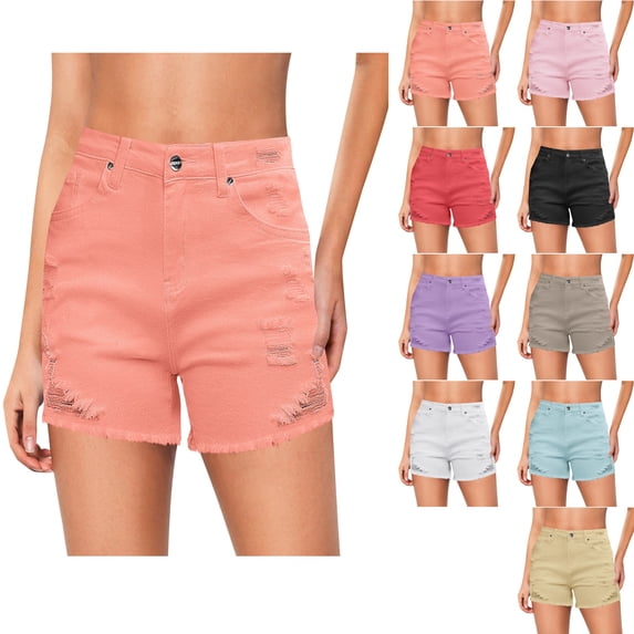 Women'S Spring And Summer Solid-Colored Perforated Fringed Shorts Everyday Shorts Summer Fashion Clothing Business Casual Outfits Athletic Stretchy