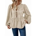 thumbnail image 1 of Women'S Spring Fall Babydoll Peplum Blouse Shirt Puff Long Sleeve Tie Front Trendy Cute Y2K Going Out Tops  S, 1 of 7