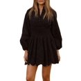 thumbnail image 1 of Women'S Spring Long Puff Sleeve Mini Dress Hollow Out Lace V Neck A Line Ruffle Casual Party Dresses, 1 of 9
