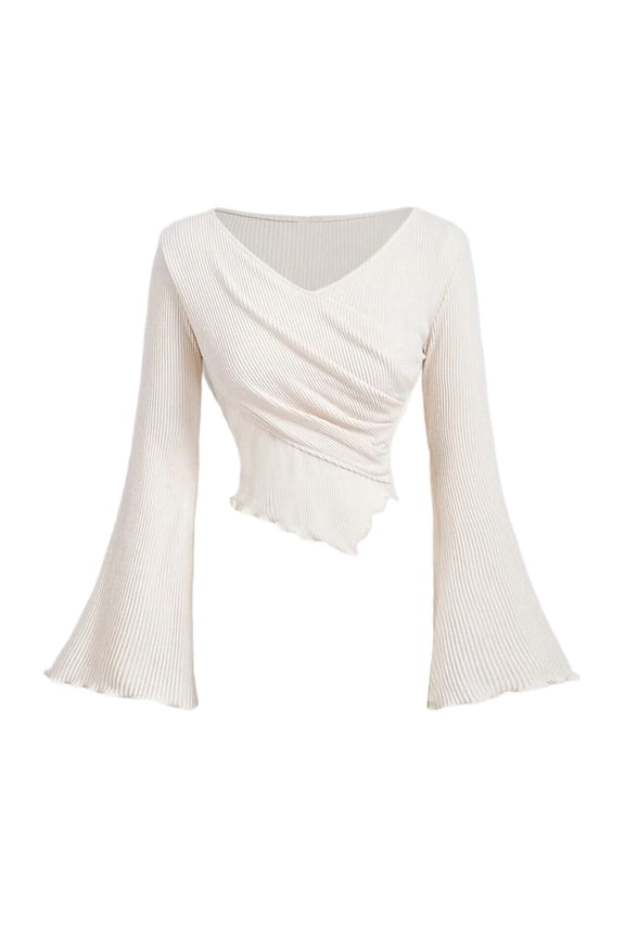 Women'S Spring Long Sleeve Y2K Crop Top Off Shoulder Fitted Knit Tee Shirts Going Out Tops Color L