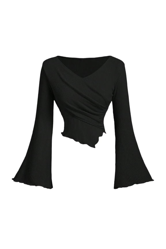 Women'S Spring Long Sleeve Y2K Crop Top Off Shoulder Fitted Knit Tee Shirts Going Out Tops
