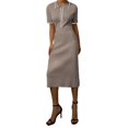thumbnail image 1 of Women'S Spring Ribbed Maxi Dress Summer V Neck Button Short Sleeve Slim Fit Bodycon Knit Sweater Dresses Khaki One size, 1 of 7