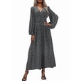 thumbnail image 1 of Women'S Spring Sleeve High Split Casual Loose V-Neck Waist A-Line Flowy Swing Maxi Length Dresses Sawtooth Dots S, 1 of 5