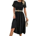 thumbnail image 1 of Women'S Spring Summer Solid Color Elegant Dresses Crewneck Cut Out Maxi Dress Black XL, 1 of 9