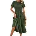 thumbnail image 1 of Women'S Spring Summer Solid Color Elegant Dresses Crewneck Cut Out Maxi Dress Military Green M, 1 of 9