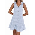 thumbnail image 1 of Women'S Spring V Neck Sleeveless Jacquard Sundresses Button Decoration Flowy Summer Dresses for Women L, 1 of 9