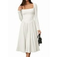 thumbnail image 1 of Women'S Spring and Autumn Fashion Square Neck Long Sleeve Casual A-Line Midi Dress White XL, 1 of 8