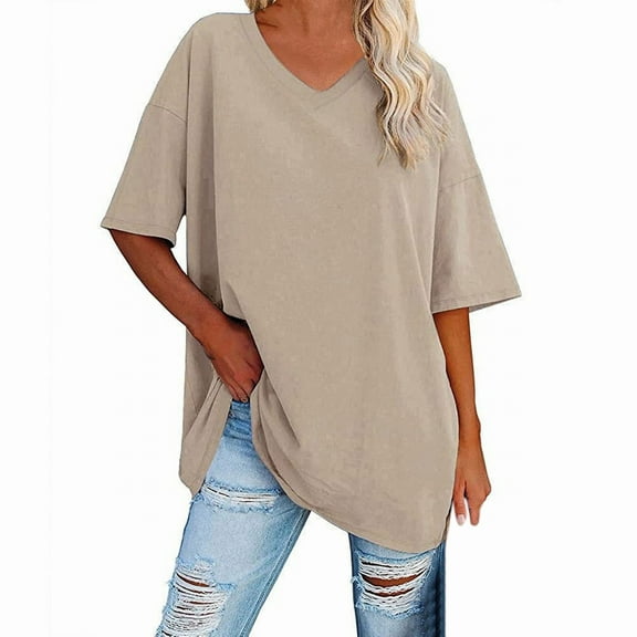 Women'S Spring and Summer Loose Half Sleeve V Neck Cotton Loose Casual Tunic Top for Women Fall Fashion,Color:A,Size:S