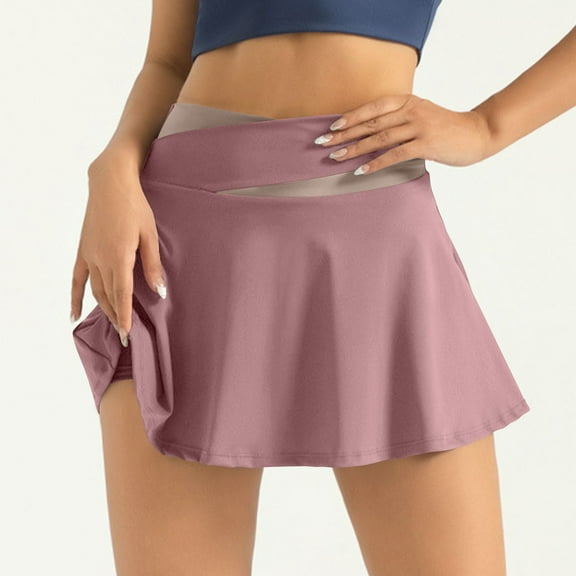 Women'S Spring and Summer Solid Color Sports Matching Color Running Fitness Skirt