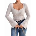 thumbnail image 1 of Women'S Square Neck Flared Long Sleeve T-Shirt, Spring, Autumn and Winter Slim Fit Top Apricot Color XL, 1 of 9
