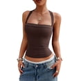 thumbnail image 1 of Women'S Square Neck Going Out Crop Tops Double Lined Cute Basic Tank Tops 2026 Clothes Dark Brown S, 1 of 8