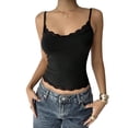 thumbnail image 1 of Women'S Square Neck Lace Tank Tops Sleeveless Crop Spaghetti Strap Summer Y2k Tops Black S, 1 of 8