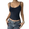 thumbnail image 1 of Women'S Square Neck Lace Tank Tops Sleeveless Crop Spaghetti Strap Summer Y2k Tops Navy Blue S, 1 of 8
