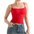 thumbnail image 1 of Women'S Square Neck Lace Tank Tops Sleeveless Crop Spaghetti Strap Summer Y2k Tops Red S, 1 of 7