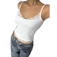 thumbnail image 1 of Women'S Square Neck Lace Tank Tops Sleeveless Crop Spaghetti Strap Summer Y2k Tops White XL, 1 of 8