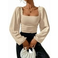 thumbnail image 1 of Women'S Square Neck Long Sleeve Crop Tops Puff Sleeve Ruched Blouse  M, 1 of 8