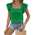 thumbnail image 1 of Women'S Square Neck Ruffle Short Sleeve Top Green M, 1 of 9