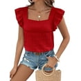 thumbnail image 1 of Women'S Square Neck Ruffle Short Sleeve Top Red XXL, 1 of 9