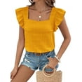 thumbnail image 1 of Women'S Square Neck Ruffle Short Sleeve Top Yellow L, 1 of 9