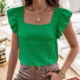 thumbnail image 1 of Women’S Square Neck Ruffled Sleeve Top Solid Pleated Summer Flowy Blouse Shirt Tank Dressy Casual Camisole Women Large Beauty Tops for Women Alien Top Shirts for Women Back Showing Tops Active Crop, 1 of 4