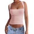 thumbnail image 1 of Women'S Square Neck Sleeveless Double-Layer Tank Tops Basic Tight T Shirts Pink S, 1 of 7