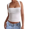 thumbnail image 1 of Women'S Square Neck Sleeveless Double-Layer Tank Tops Basic Tight T Shirts White S, 1 of 7