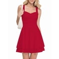 thumbnail image 1 of Women'S Square Neck Sleeveless Dress with Pleated Waist Tiered Hem Elegant Summer Midi Gown Red XL, 1 of 7