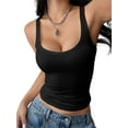 thumbnail image 1 of Women'S Square Neck Sleeveless Knit Ribbed Fitted Casual Crop Tank Top Black XL, 1 of 8