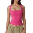 thumbnail image 1 of Women'S Square Neck Sleeveless Tank Tops Basic Tight T-Shirts Rose red S, 1 of 9