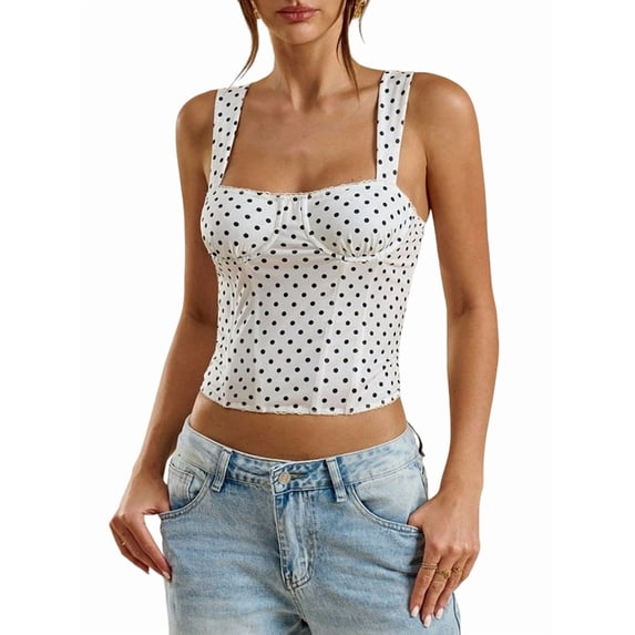 Women'S Square Neck Sleeveless Tank Tops Basic Tight T Shirts White S