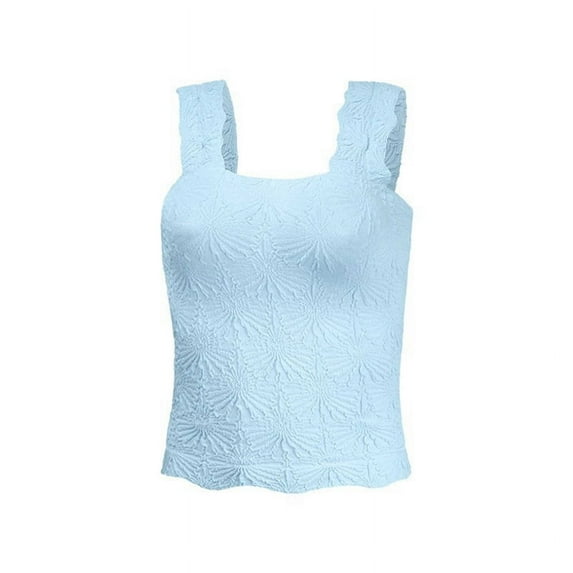 Women'S Square Neck Wide Strap Crop Tank Tops Flower Going Out Tops Slim Fit Lettuce Trim Crop Tops Blue