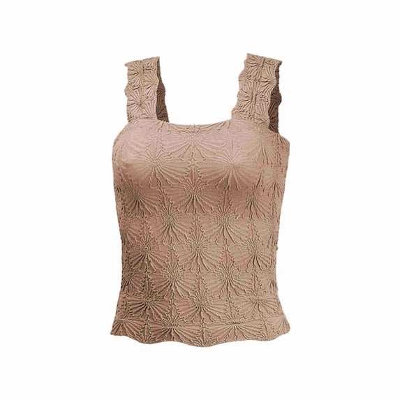 Women'S Square Neck Wide Strap Crop Tank Tops Flower Going Out Tops Slim Fit Lettuce Trim Crop Tops Brown L