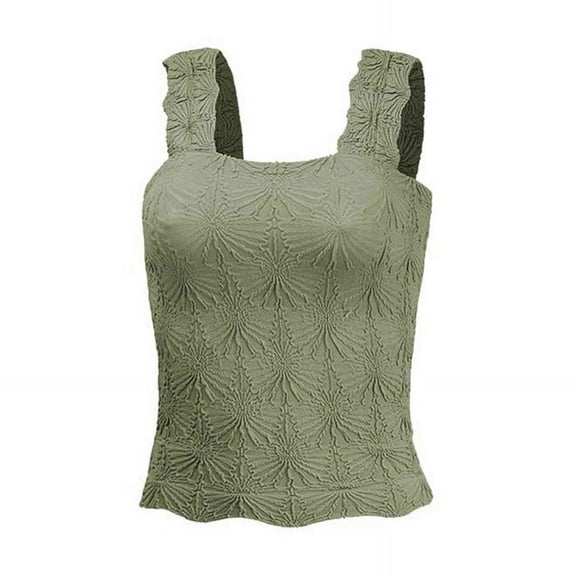 Women'S Square Neck Wide Strap Crop Tank Tops Flower Going Out Tops Slim Fit Lettuce Trim Crop Tops Green L