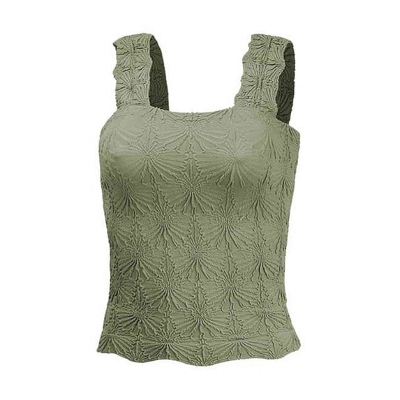 Women'S Square Neck Wide Strap Crop Tank Tops Flower Going Out Tops Slim Fit Lettuce Trim Crop Tops Green S
