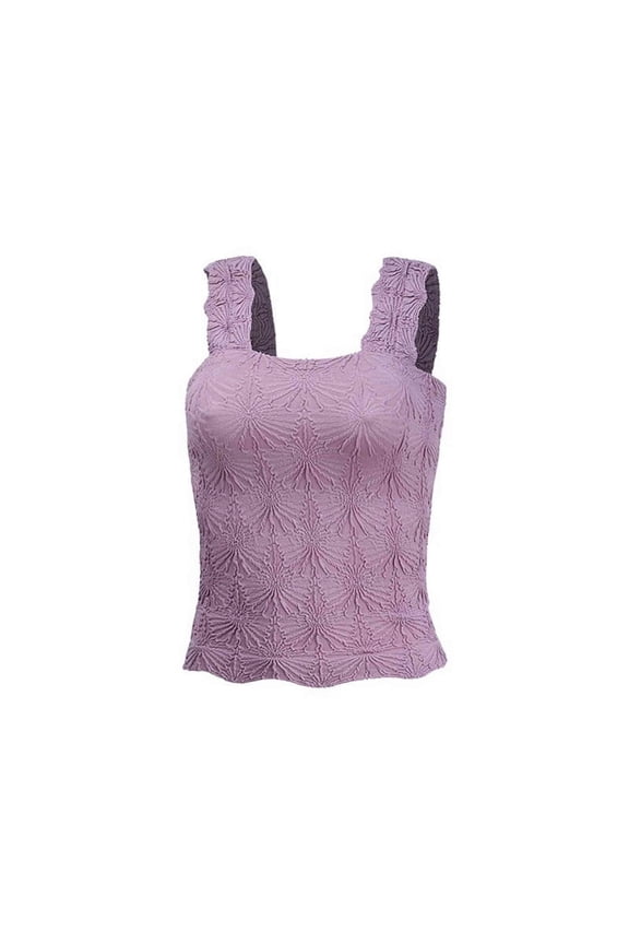 Women'S Square Neck Wide Strap Crop Tank Tops Flower Going Out Tops Slim Fit Lettuce Trim Crop Tops Purple M