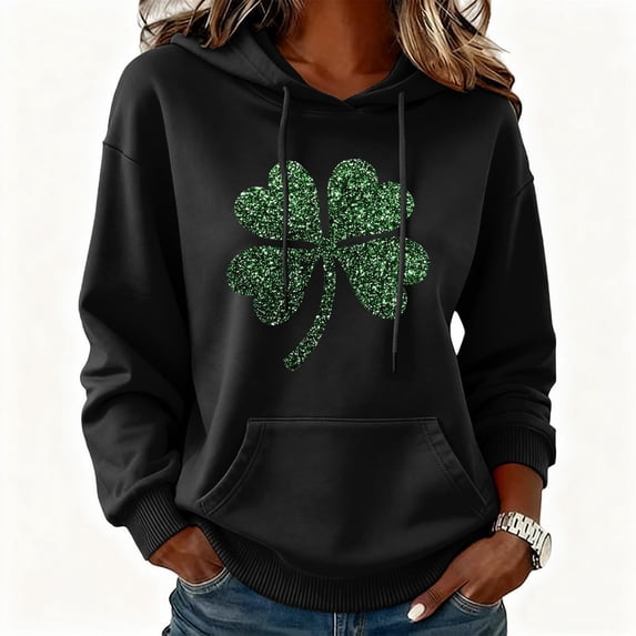 Women'S St. Patrick'S Day Irish Clover Pattern Sweatshirt Long Sleeve Shirt Fun Pocket Hoodie