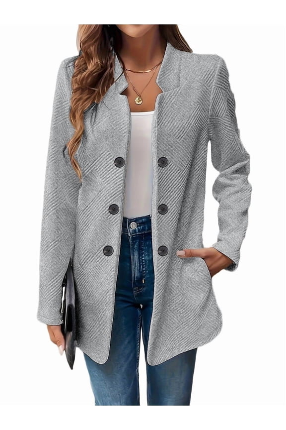 Women'S Stand Collar Blazer Jacket Casual Long Sleeve Double Breasted Elegant Business Office Blazer Grey XL