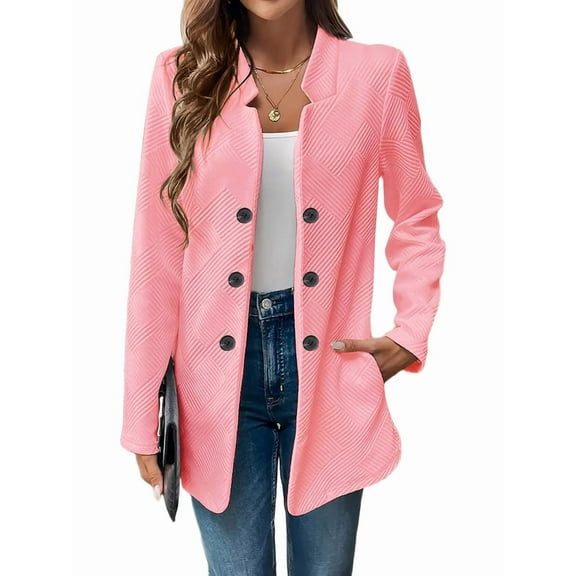 Women'S Stand Collar Blazer Jacket Casual Long Sleeve Double Breasted Elegant Business Office Blazer Pink L
