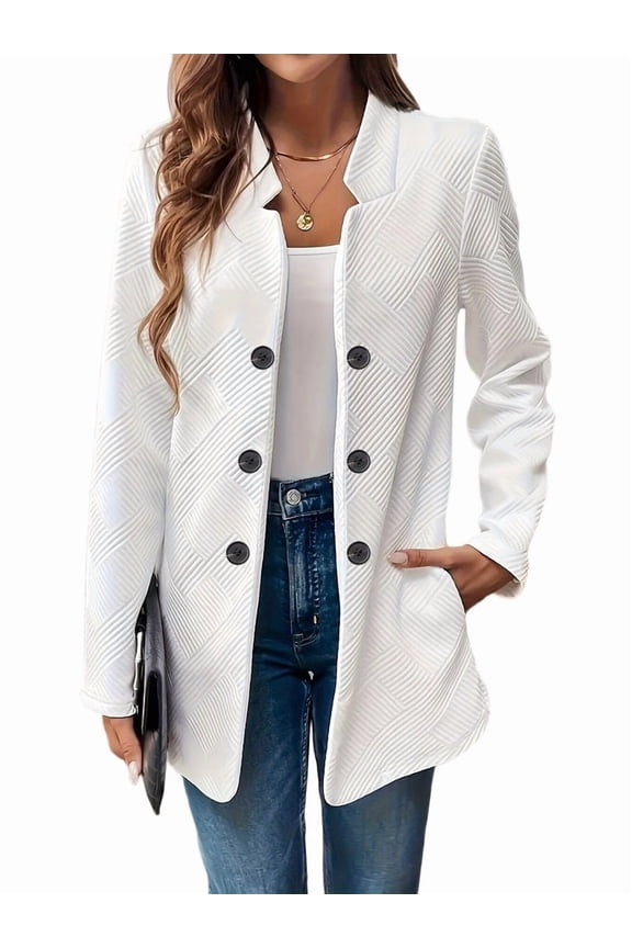 Women'S Stand Collar Blazer Jacket Casual Long Sleeve Double Breasted Elegant Business Office Blazer White XXL