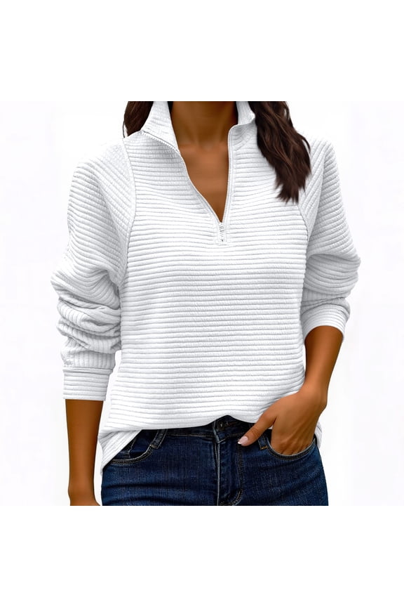 Women'S Stand Collar Zip-Up Knitted Sweatshirt, Soft Casual Long Sleeve Pullover For Streetwear, Daily & Seasonal Comfort Wrm Camiseta Manga Larga Para Jacket Top (M, White) ZMTing