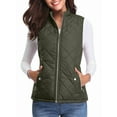 thumbnail image 1 of Women'S Stand Collar Zipper Padded Quilted Vest with Pockets Army Green XL, 1 of 10