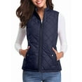 thumbnail image 1 of Women'S Stand Collar Zipper Padded Quilted Vest with Pockets Dark Blue L, 1 of 10