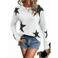 thumbnail image 1 of Women'S Star Pattern Crew Neck Drop Shoulder Casual Sweater Pullover Knitwear White M, 1 of 7