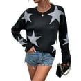 thumbnail image 1 of Women'S Star Pattern Crew Neck Drop Shoulder Casual Sweater Pullover Knitwear, 1 of 8