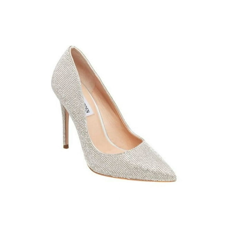 STEVE MADDEN Womens Silver Rhinestone Cushioned Daisie Pointed Toe Stiletto Slip On Pumps Shoes 8.5 M Walmart