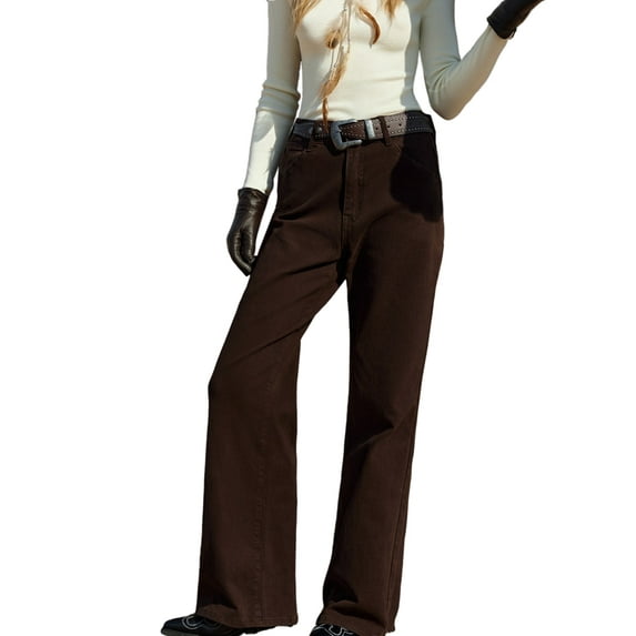 Women'S Straight Vintage Brown Jeans Casual Y2K Loose Jeans Brown L