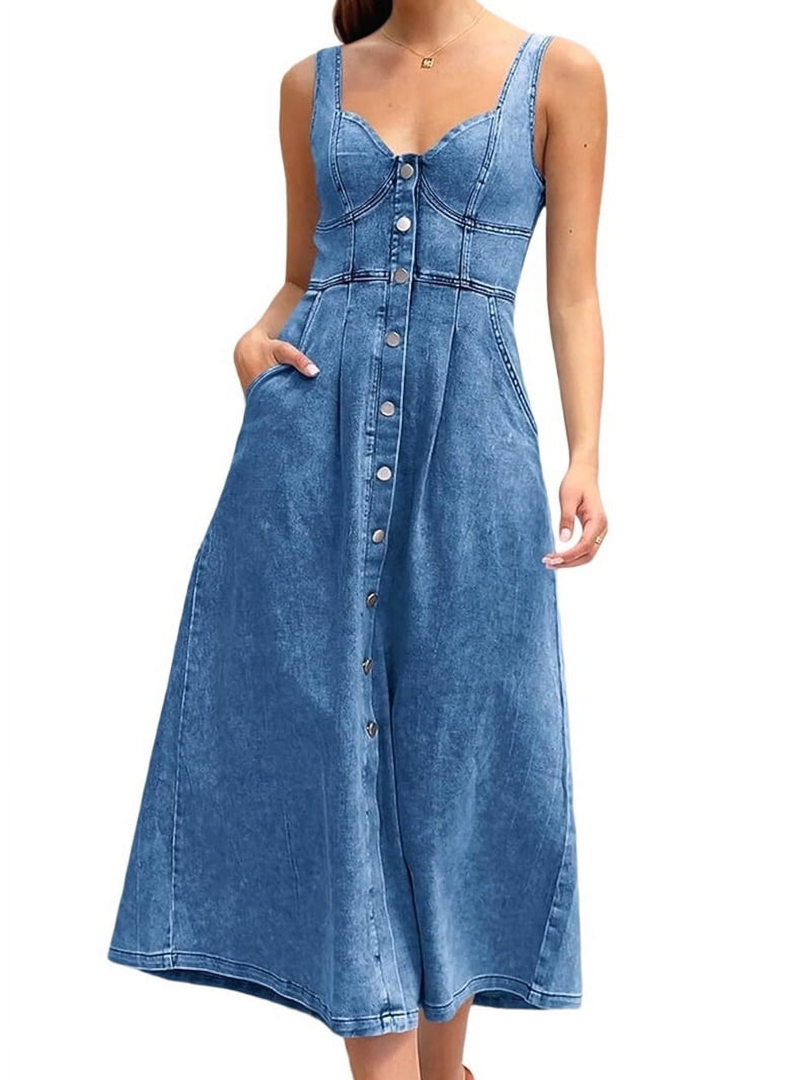 Women'S Strap Maxi Denim Dress Summer Sleeveless Halter Bodycon Maxi ...